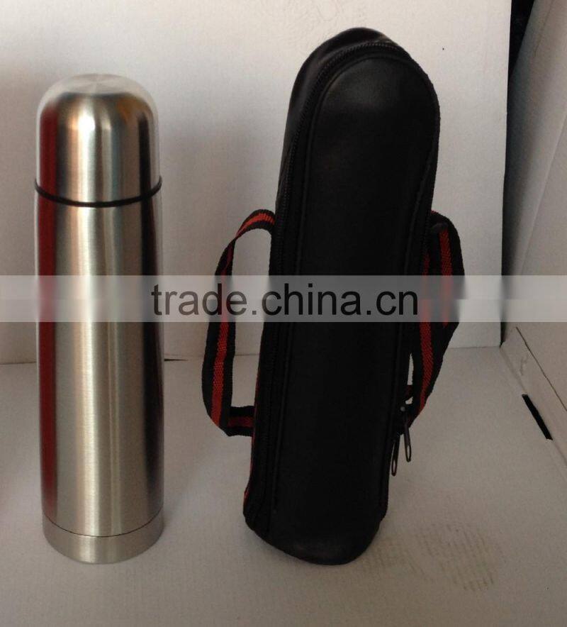 350ml/500ml stainless steel vacuum flask with Pu leather bullet shape thermo flask