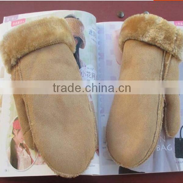 women fashion genuien leather mitten double face leather glove