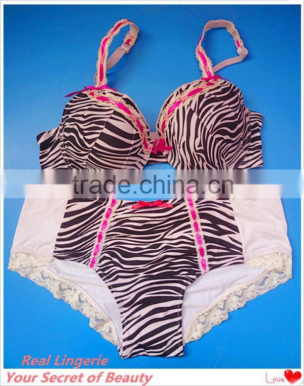Fashion Plus Size Bra Set, Sexy Zebra Printed Microfiber