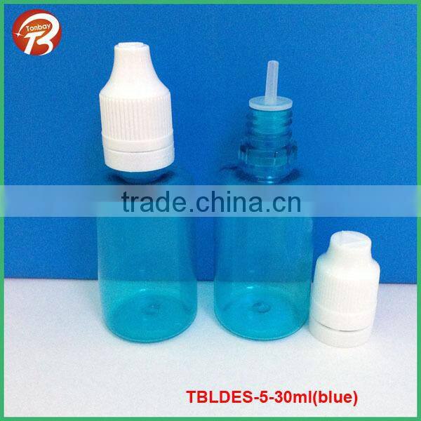 30ml blue plastic PET e juice bottle with tamper ring childsafety cap