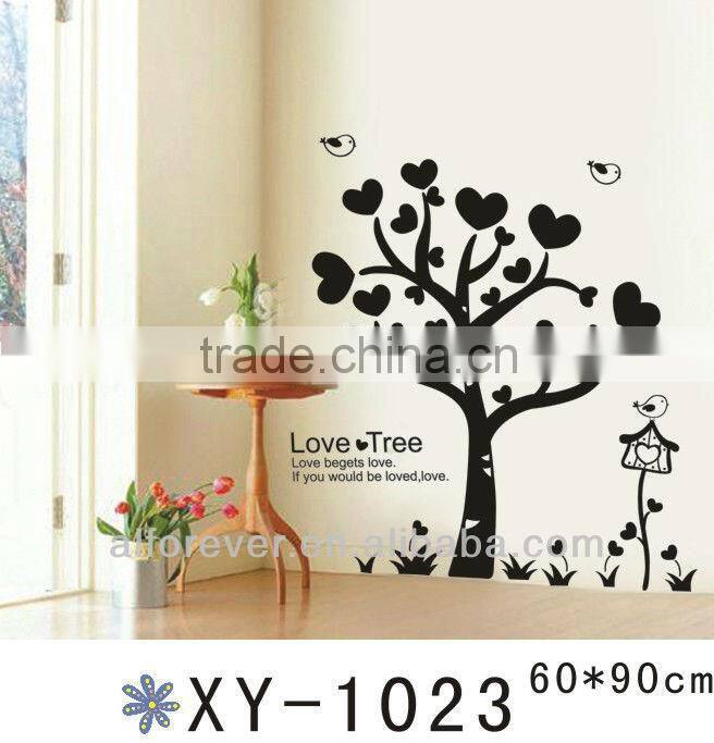 Black heart love tree wall sticker design