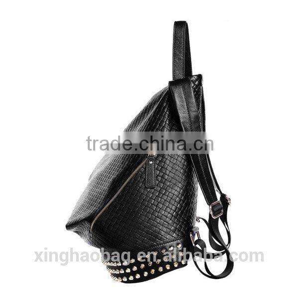 Hot selling fashionable triangle shaped leather backpack with rivet
