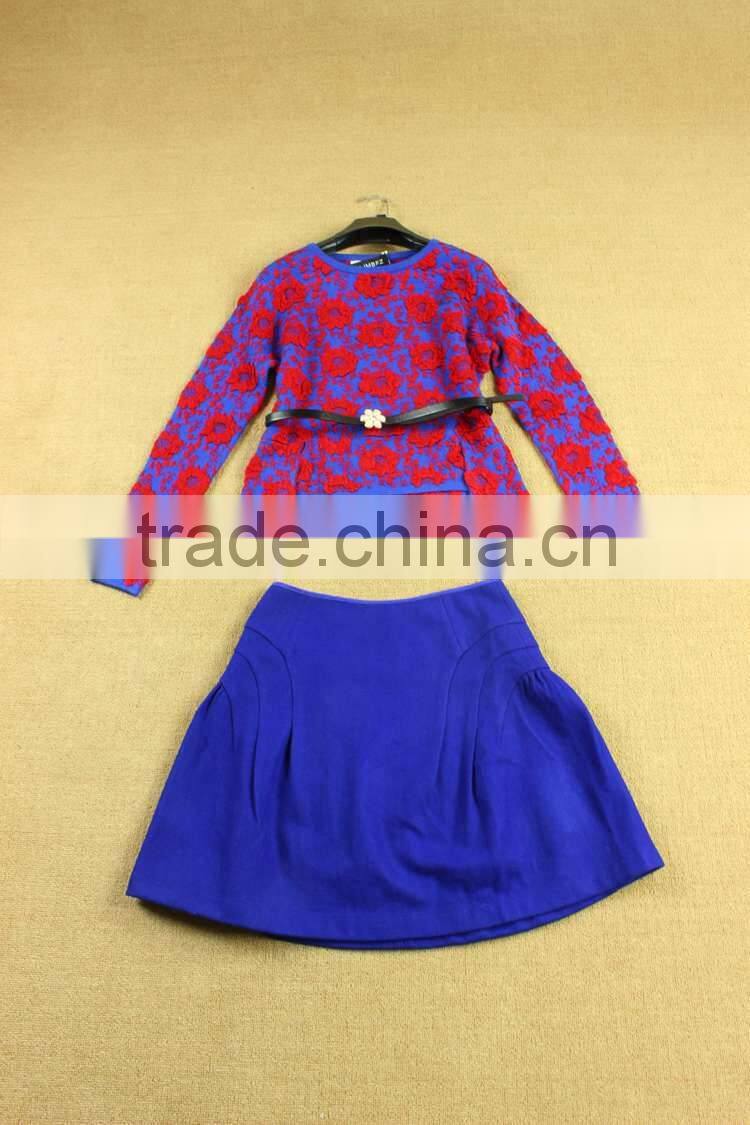 2014 Brand name Newest european runway styles edelweiss knitted models sweater tops +mini skirts with belt D1691501