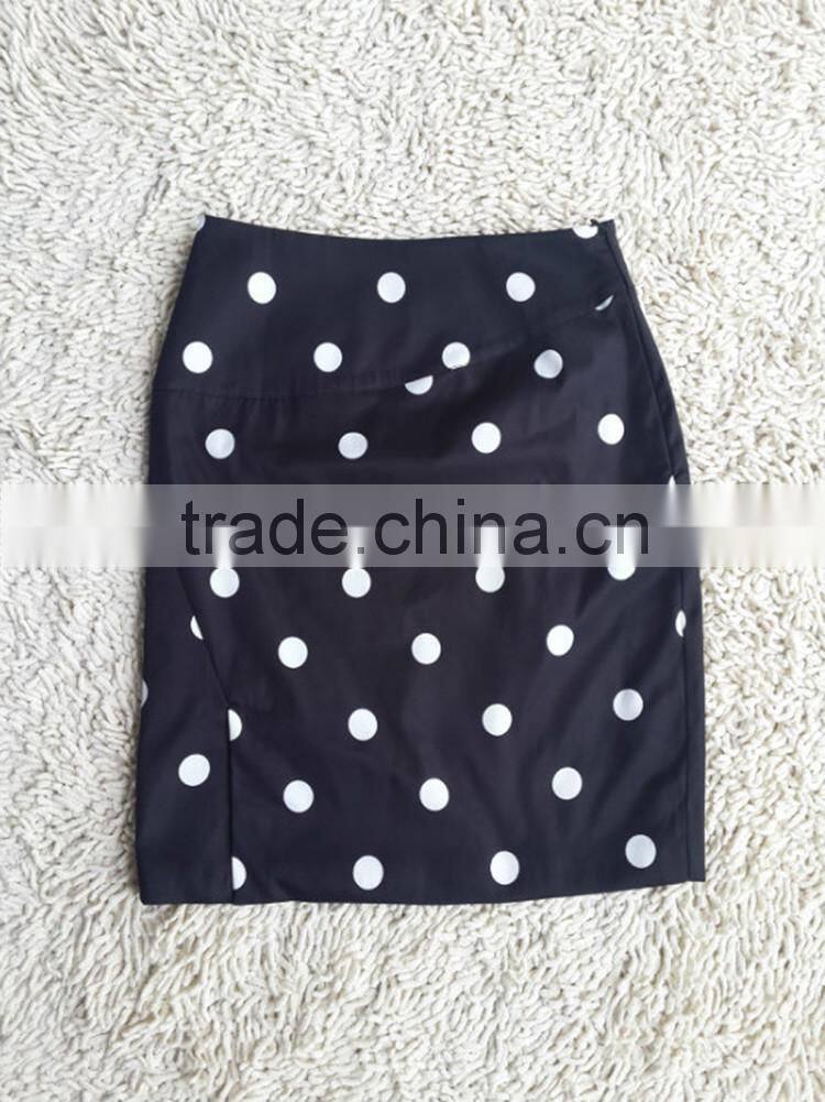 Hot selling 2014 Newest elegant black long sleeve slim tops+dot printed pakage hip skirt designer inspired dress with puff neck