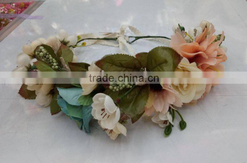 HL018 New Fashion Artificial tiara flower crown headband for wedding garland bridal headdress