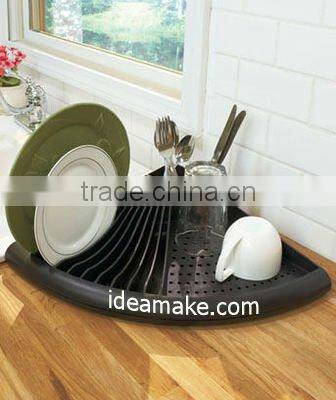 space saving Fan-shaped Dish Dryer with drain board and cutlery holder