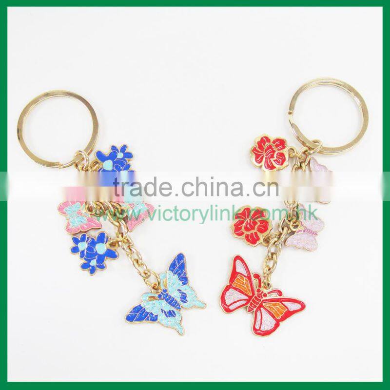 Glitter Powder Butterfly and Flower Charms Zinc Alloy Key Chain