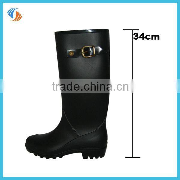 Fashion Black Buckle Strap PVC Rain Boots