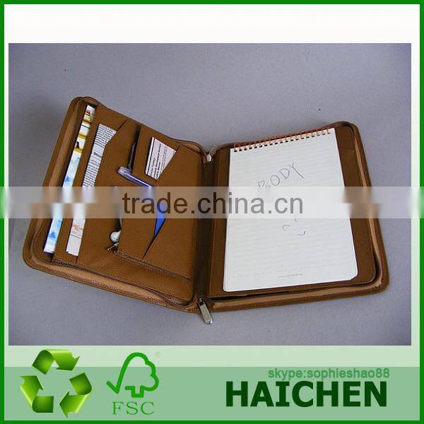Hot Selling Leather Portfolio Case With Zipper Closure