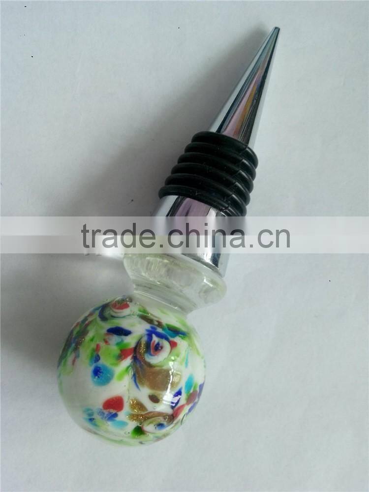 Popular colorful glass ball shape Bottle Wine Stopper