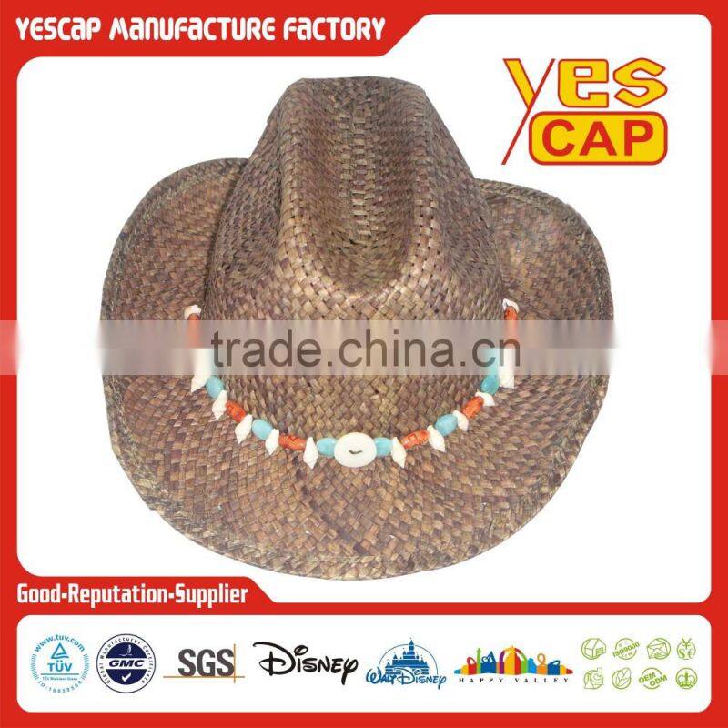 Fashional straw cowboy bucket hat with accessories