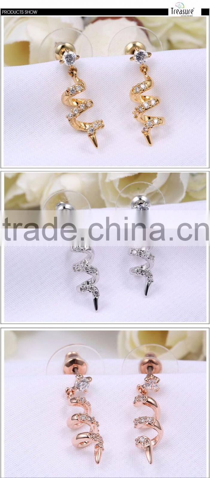 Fashion jewelry hot selling wholesale rhinestone spiral long drop earring