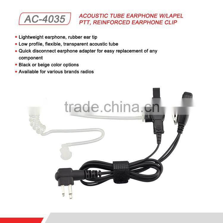 Portable Radio Communications 2 Wired Ear Bud Earphone with Lapel PTT Button