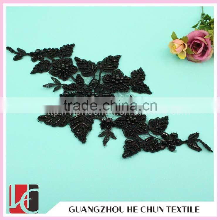HC-2244 New Product Fancy Bridal Alencon Lace Applique with Black Bead