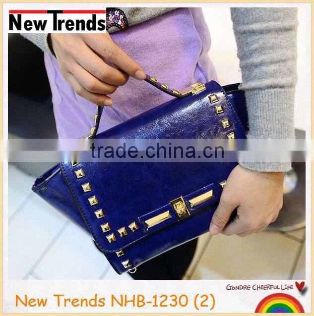 Fashion women blue PU with studs handbag