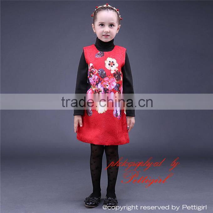 Chinese Style Girls Autumn 2 Piece Clothes Set Button Front Trench and Floral Dress For Kids Holidays Wear CS81009-4