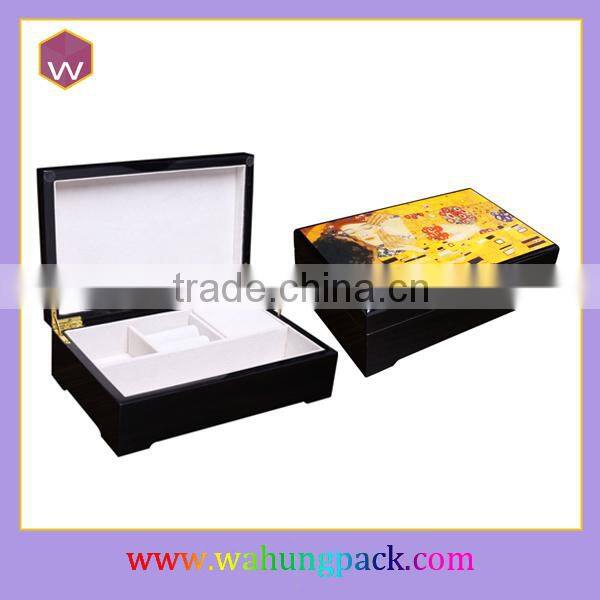 Antique Wood Music Box Glossy Painting Girl's Music Box With Lock Wholesale