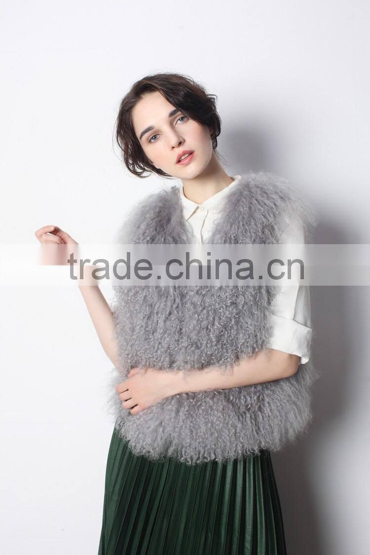 Baby Pink Wholesale Short Tibet Lamb Sheepskin Fur Soft Hair Fur Vest