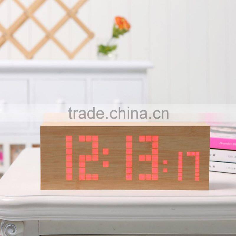 2016 hot sale digital clock home decor LED clcok fashion wood clock table clock with high quality with Dot matrix display