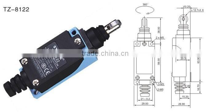 5A/250VAC Cross roller plunger limit switch 12v lift limit switch TZ-8122(XZ-8122, AZ-8122, ME-8122) with CE&CCC
