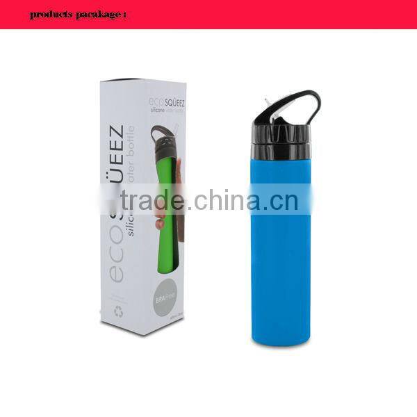 Wholesale food grade silicone water bottle with straw and handle