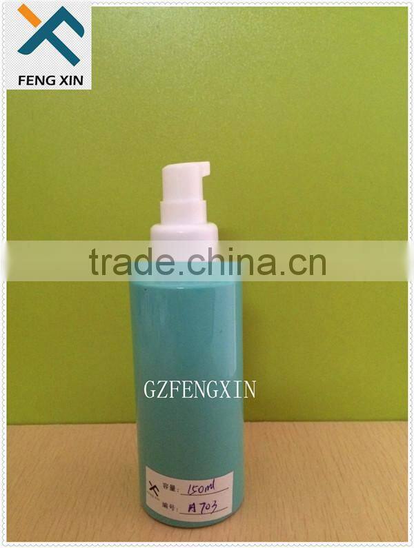 Personal care cosmetic use 100ml PET plastic material bottle with silver cap and lotion pump