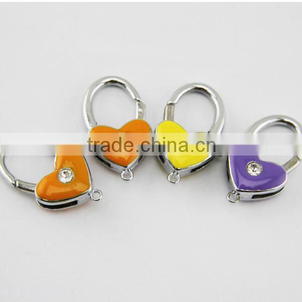 key chain rhinestone flower and heart shaped double lobster clasp