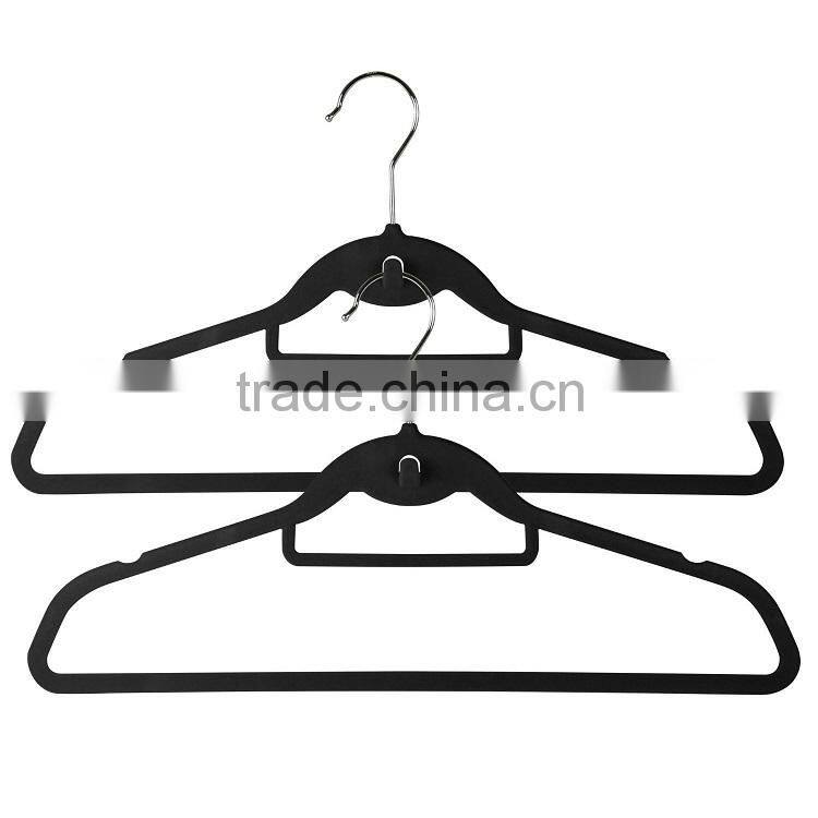Flocked Suit Hanger with Tie Bar and Cascading Hook
