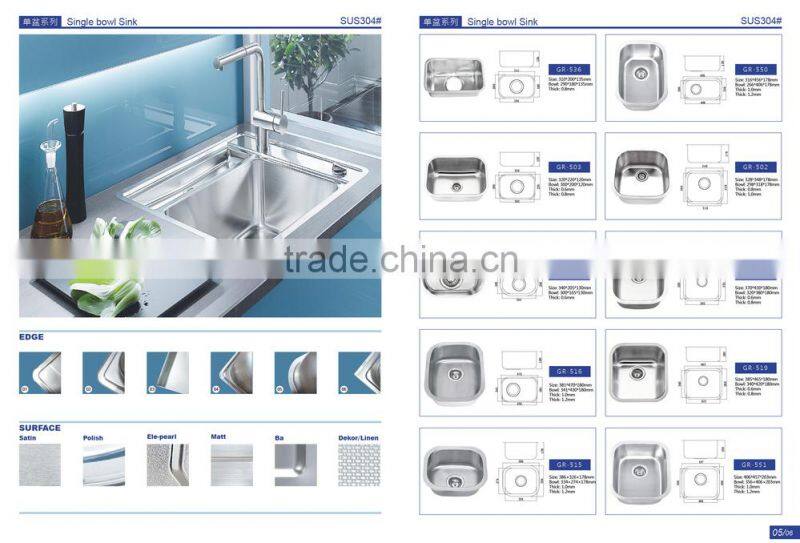 High Quality Stainless Steel Single Bowl Topmount Hand Wash Kitchen Sink GR- 539D