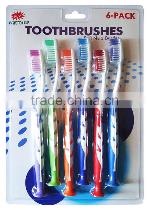 Economic 6 pack transparent toothbrushes fda approval with sucker