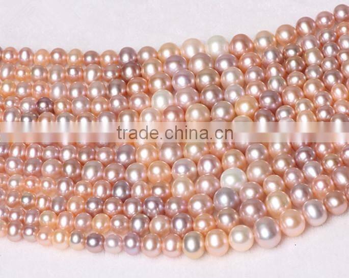 AAA2 Grade natural 5.0-9.0mm mix color nealy round freshwater pearl for making necklace