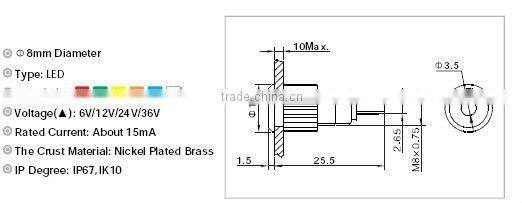 ONPOW 6 Volt led signal light (GQ8F-D)(Dia. 8mm)(CE, CCC,UL,PSE,ROHS,VDE,REECH))