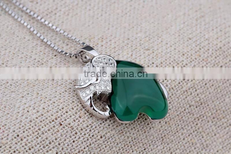 folk-custom cute special natural green agate stone 925 sterling silver Thailand elephant pendant