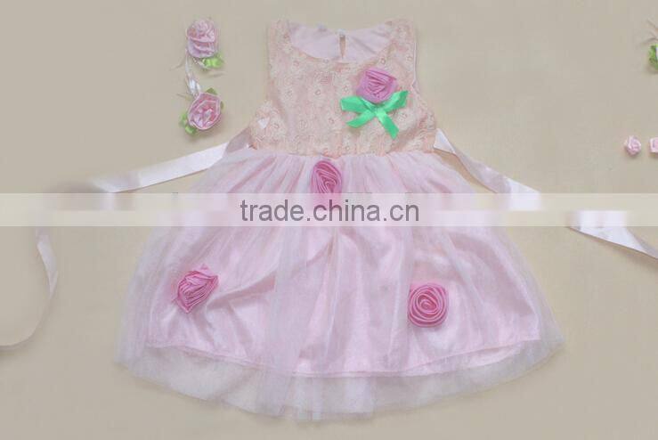 Light yellow dress for girl, party dress for girl, lovely hot sale lace girl skirt, non-sleeve girl dress