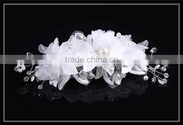 MYLOVE Women Girls White Wedding Pearl Bride Crystal Embroidery lace Hair Headband Prop MLF129