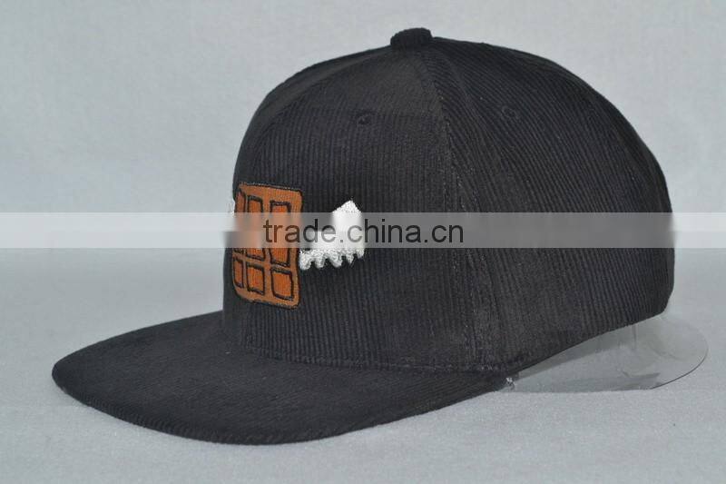 Guangzhou hat factory professional custom corduroy materials/black and red/embroidery logo/flat brim hat