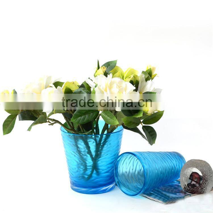 Wholesale High Quality Sky Blue Hand Carved Art Small Glass Vase For Wedding Center