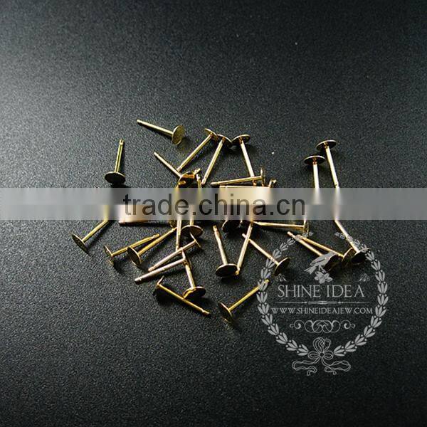 4mm gold plated 925 sterling silver round base solid silver earrings stud bezel DIY jewelry supplies 1705041