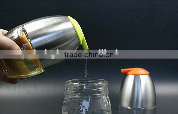 Glass oil vinegar bottle spice jar with stainless steel coat