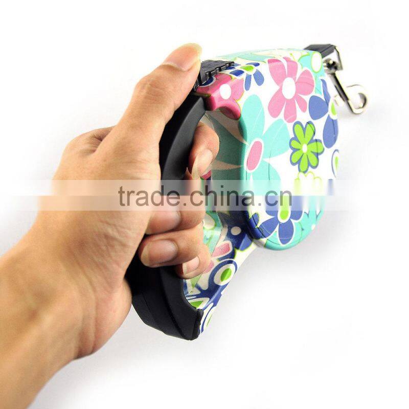 Colorful Stripes Pattern Retractable Pet Dog Leash Strap with Control Button