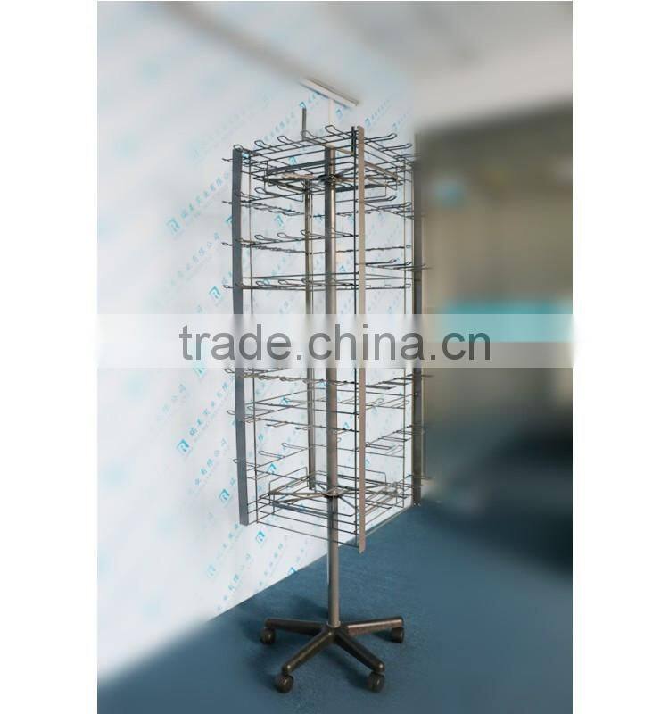 Free-standing 360-degrees 4-side rotating wire grid display rack