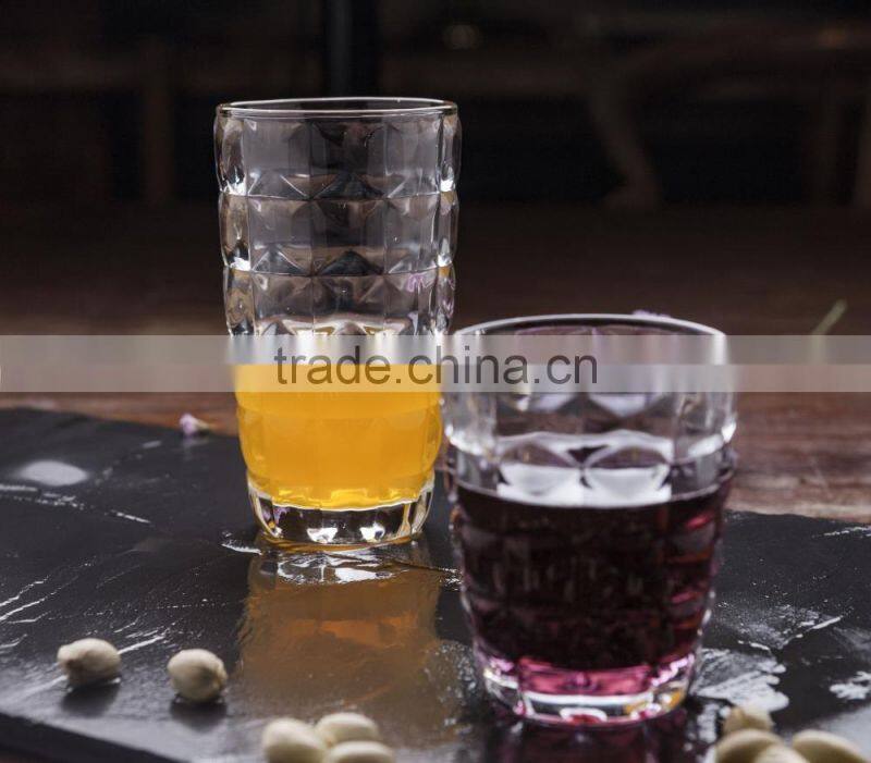 300ml/10oz heavy tank old fashion emboss glass cup