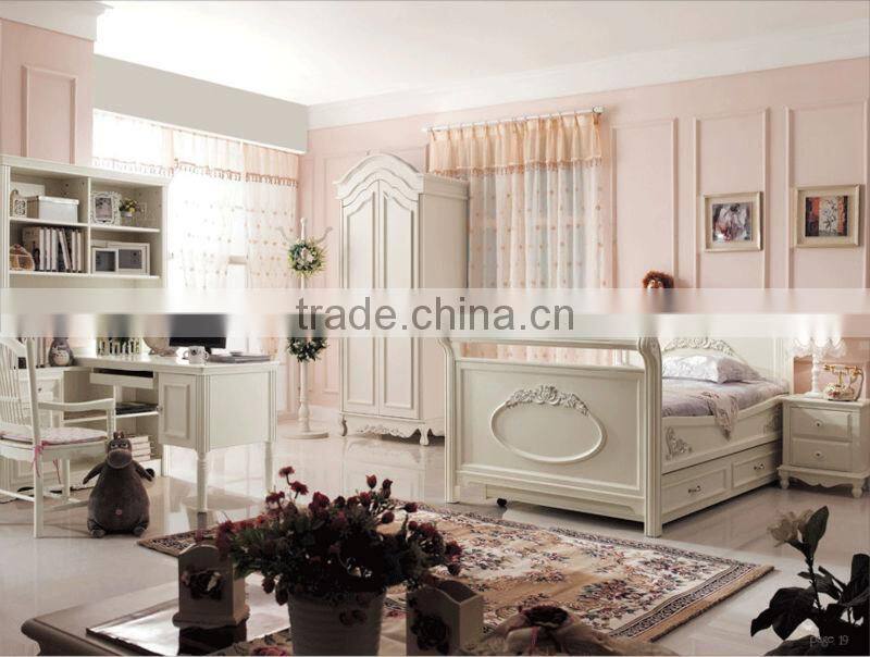 European Design Kid Bedroom Furniture, Lovely Sleigh Bed With Night Stand, Children Bed With Sliding Drawer