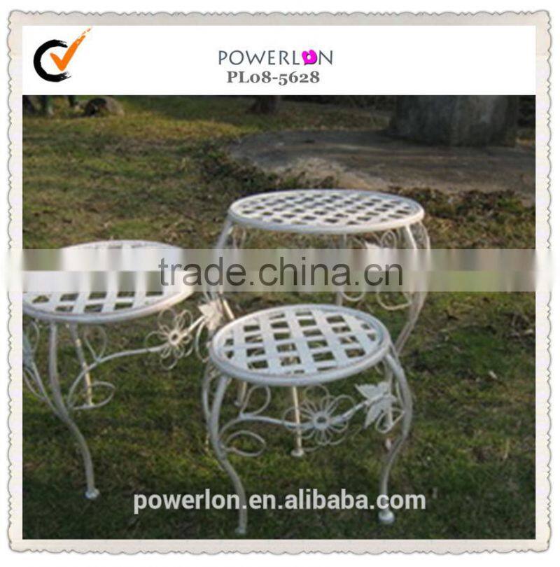 POWERLON Wrought iron S/3 small planter stand antique white outdoor furniture