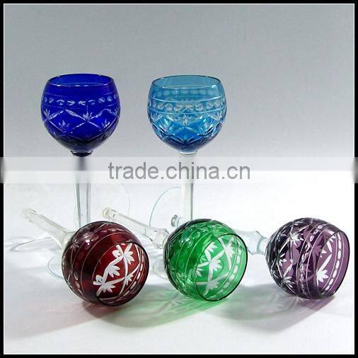 2017 China traditional made overlay etched pink wine glass