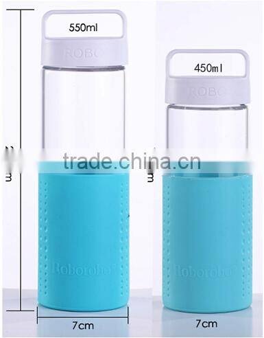 Supply Creative fashion Portable lead-free glass bottle / silicone sports cup (450ml)
