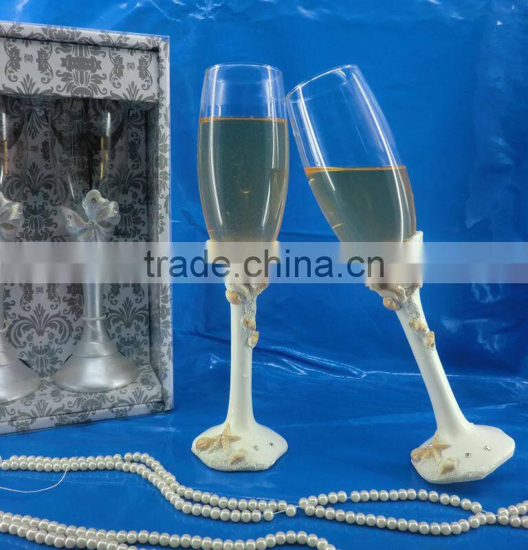 starfish and shell themed champagne toasting flutes wedding souvenirs 2014