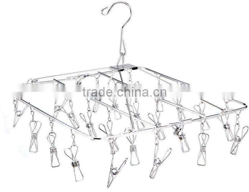 Stainless steel clothes hanger Clothes hanger;Laudry clips hanger;stainless steel clips hanger/ clothes hanger with 20 pegs