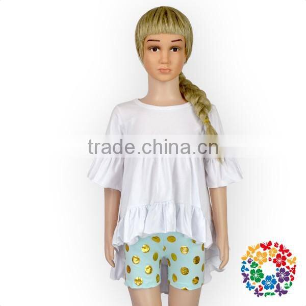 Soft Cotton Kids Girls Shirts Front Shorts Back Long Asymmetrical Unique Baby Girl Names Girls Ruffle Shirts