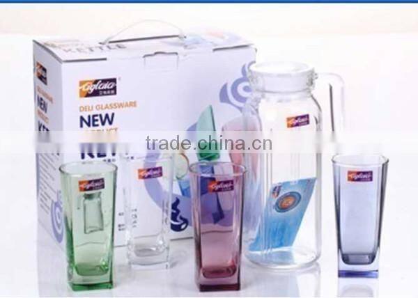 Glass pitcher and cups set with tray glass water jar with cups